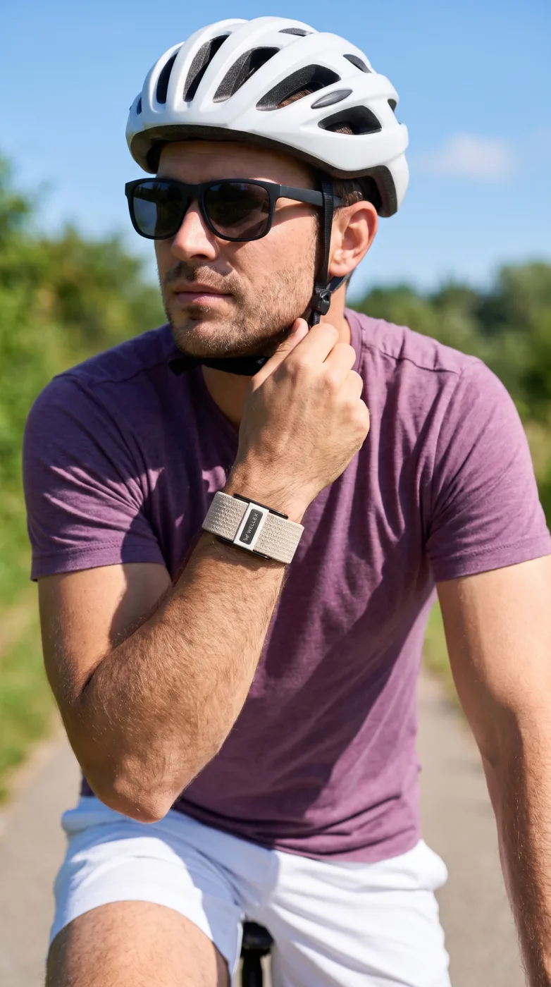A cyclist wearing a Wellex band