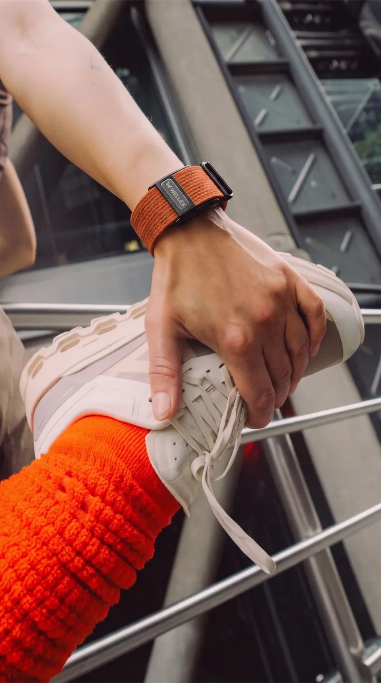 Lacing a shoe, the band on the wrist